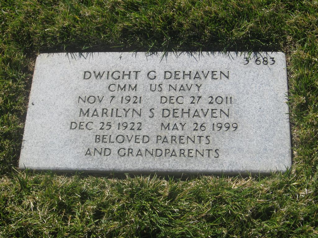 Dwight G. and Marilyn (Smithwick) DeHaven - gravestone